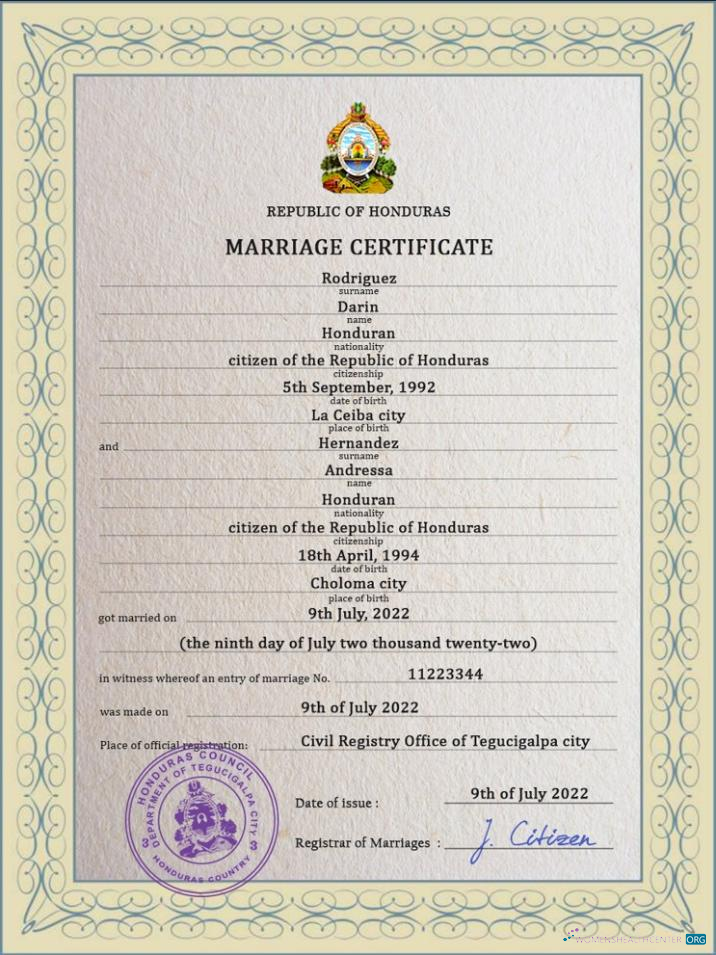 Download Honduras marriage certificate PSD template Photoshop template